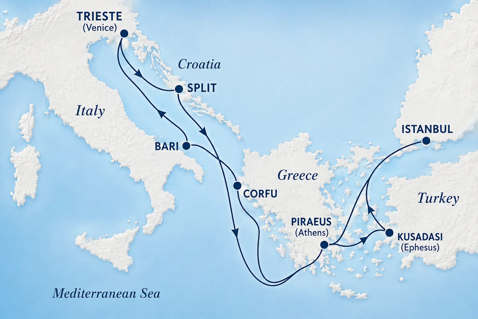 Карта маршрута MSC Splendida со Сплитом